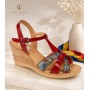 Sandale dama rosii din piele naturala lacuita cu detalii florale si talpa tip pana S68XLR